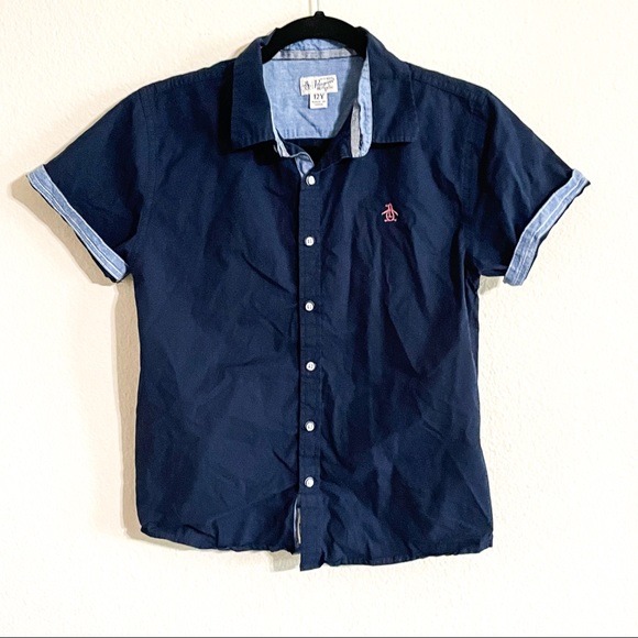 Boys Button down short sleeve casual shirt size 12 y by penguin - Picture 5 of 7